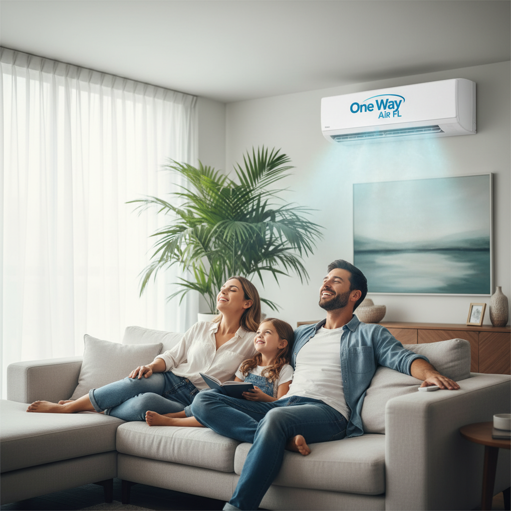 One Way Air Facebook ad concept - Florida home with family relaxing in cool AC
